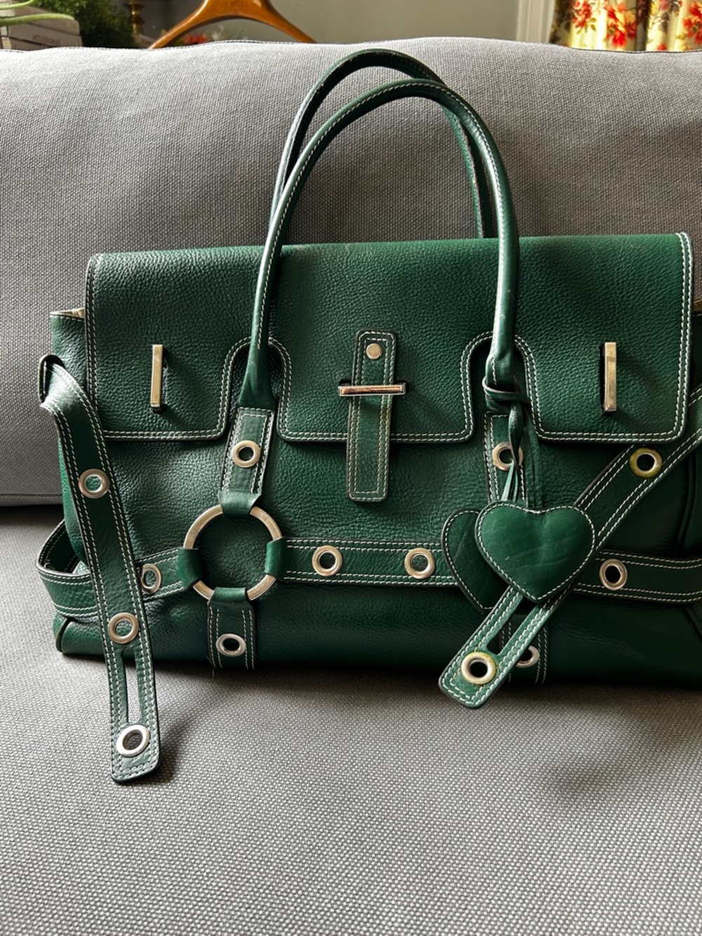 Luella Bartley vintage  large green leather tote bag